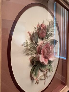 3D Pink Rose Floral Wall Art in Oval Frame